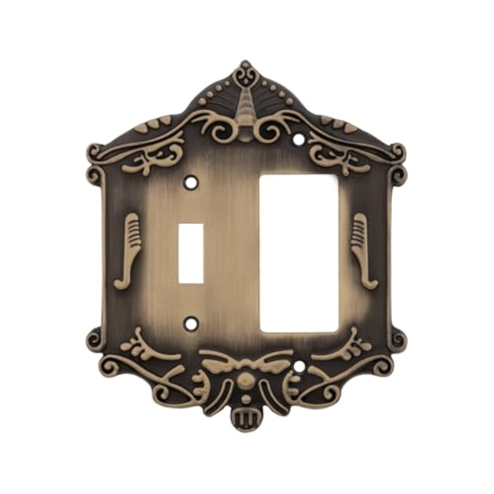 Victorian Switch Plate with Toggle and Rocker, Antique Brass